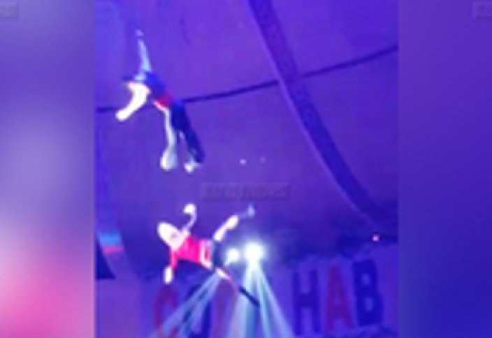 Циркте трюк көрсетуде гимнаст қыз құлап кетті (ВИДЕО)