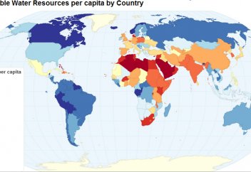 1962-2014 жылдар аралығындағы әлем елдеріндегі тұшшы су ресурсы (кесте, карта)